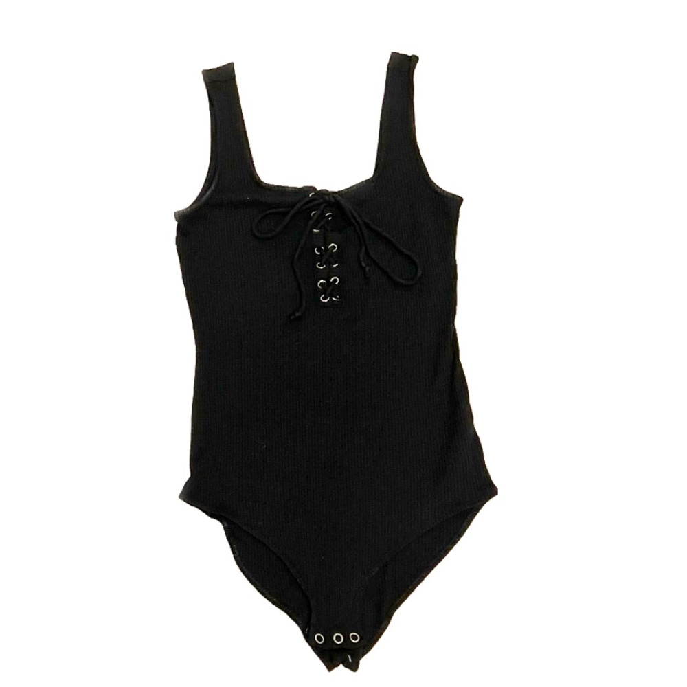 American Eagle Outfitters Black Sleeveless Rib Knit Bodysuit